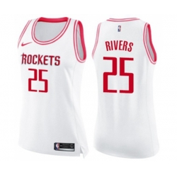 Womens Houston Rockets #25 Austin Rivers Swingman White Pink Fashion Basketball Jersey