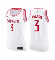 Womens Houston Rockets #3 Steve Francis Swingman White Pink Fashion Basketball Jersey