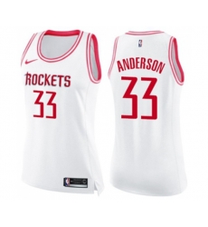 Womens Houston Rockets #33 Ryan Anderson Swingman White Pink Fashion Basketball Jersey