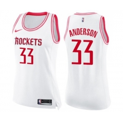 Womens Houston Rockets #33 Ryan Anderson Swingman White Pink Fashion Basketball Jersey
