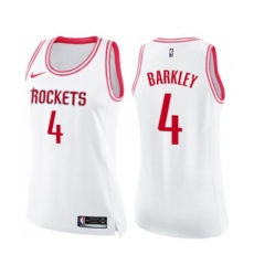 Womens Houston Rockets #4 Charles Barkley Swingman White Pink Fashion Basketball Jersey