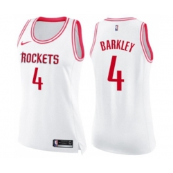 Womens Houston Rockets #4 Charles Barkley Swingman White Pink Fashion Basketball Jersey
