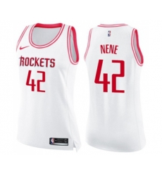 Womens Houston Rockets #42 Nene Swingman White Pink Fashion Basketball Jersey