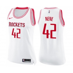 Womens Houston Rockets #42 Nene Swingman White Pink Fashion Basketball Jersey