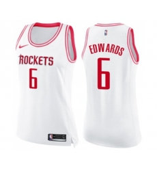Womens Houston Rockets #6 Vincent Edwards Swingman White Pink Fashion Basketball Jersey