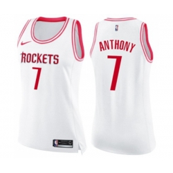Womens Houston Rockets #7 Carmelo Anthony Swingman White Pink Fashion Basketball Jersey