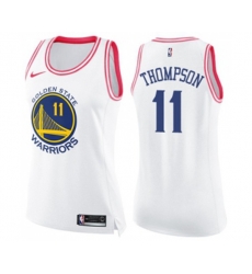 Womens Golden State Warriors #11 Klay Thompson Swingman White Pink Fashion Basketball Jersey
