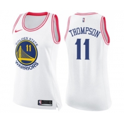 Womens Golden State Warriors #11 Klay Thompson Swingman White Pink Fashion Basketball Jersey