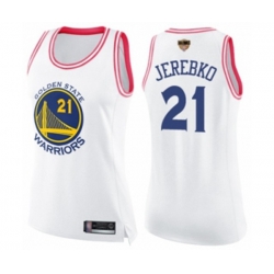 Womens Golden State Warriors #21 Jonas Jerebko Swingman White Pink Fashion Basketball Jersey