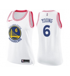 Womens Golden State Warriors #6 Nick Young Swingman White Pink Fashion Basketball Jersey
