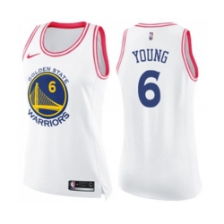Womens Golden State Warriors #6 Nick Young Swingman White Pink Fashion Basketball Jersey