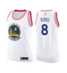 Womens Golden State Warriors #8 Alec Burks Swingman White Pink Fashion Basketball Jersey