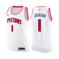 Womens Detroit Pistons #1 Reggie Jackson Swingman White Pink Fashion Basketball Jersey Womens Detroit Pistons #1 Reggie Jackson Swingman White Pink Fashion Basketball Jersey
