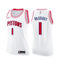 Womens Detroit Pistons #1 Tracy McGrady Swingman White Pink Fashion Basketball Jersey
