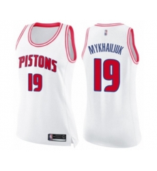 Womens Detroit Pistons #19 Sviatoslav Mykhailiuk Swingman White Pink Fashion Basketball Jersey
