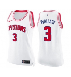 Womens Detroit Pistons #3 Ben Wallace Swingman White Pink Fashion Basketball Jersey