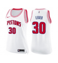 Womens Detroit Pistons #30 Jon Leuer Swingman White Pink Fashion Basketball Jersey