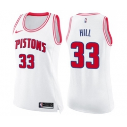 Womens Detroit Pistons #33 Grant Hill Swingman White Pink Fashion Basketball Jersey Womens Detroit Pistons #33 Grant Hill Swingman White Pink Fashion Basketball Jersey