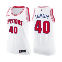 Womens Detroit Pistons #40 Bill Laimbeer Swingman White Pink Fashion Basketball Jersey Womens Detroit Pistons #40 Bill Laimbeer Swingman White Pink Fashion Basketball Jersey