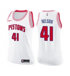 Womens Detroit Pistons #41 Jameer Nelson Swingman White Pink Fashion Basketball Jersey