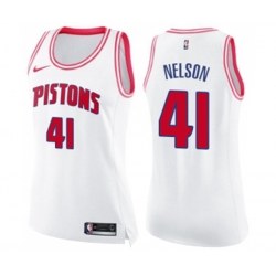 Womens Detroit Pistons #41 Jameer Nelson Swingman White Pink Fashion Basketball Jersey Womens Detroit Pistons #41 Jameer Nelson Swingman White Pink Fashion Basketball Jersey