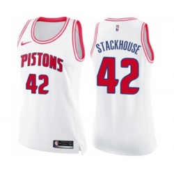 Womens Detroit Pistons #42 Jerry Stackhouse Swingman White Pink Fashion Basketball Jersey Womens Detroit Pistons #42 Jerry Stackhouse Swingman White Pink Fashion Basketball Jersey