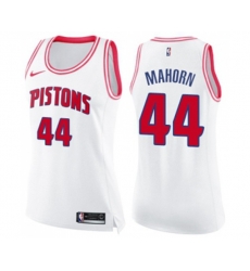 Womens Detroit Pistons #44 Rick Mahorn Swingman White Pink Fashion Basketball Jersey