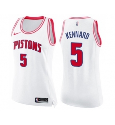 Womens Detroit Pistons #5 Luke Kennard Swingman White Pink Fashion Basketball Jersey