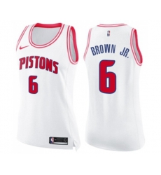 Womens Detroit Pistons #6 Bruce Brown Jr. Swingman White Pink Fashion Basketball Jersey