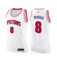 Womens Detroit Pistons #8 Markieff Morris Swingman White Pink Fashion Basketball Jersey