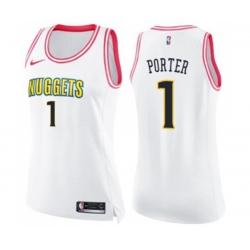 Womens Denver Nuggets #1 Michael Porter Swingman White Pink Fashion Basketball Jersey