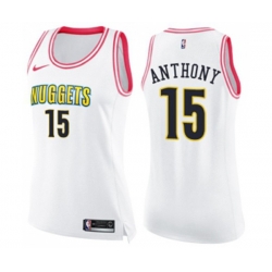 Womens Denver Nuggets #15 Carmelo Anthony Swingman White Pink Fashion Basketball Jersey