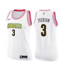 Womens Denver Nuggets #3 Allen Iverson Swingman White Pink Fashion Basketball Jersey
