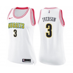Womens Denver Nuggets #3 Allen Iverson Swingman White Pink Fashion Basketball Jersey
