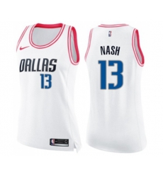 Womens Dallas Mavericks #13 Steve Nash Swingman White Pink Fashion Basketball Jersey