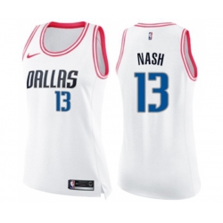 Womens Dallas Mavericks #13 Steve Nash Swingman White Pink Fashion Basketball Jersey