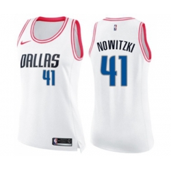 Womens Dallas Mavericks #41 Dirk Nowitzki Swingman White Pink Fashion Basketball Jersey