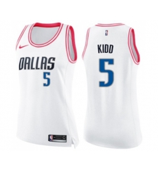 Womens Dallas Mavericks #5 Jason Kidd Swingman White Pink Fashion Basketball Jersey