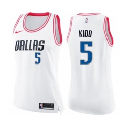 Womens Dallas Mavericks #5 Jason Kidd Swingman White Pink Fashion Basketball Jersey