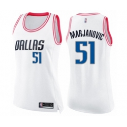 Womens Dallas Mavericks #51 Boban Marjanovic Swingman White Pink Fashion Basketball Jersey
