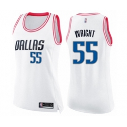 Womens Dallas Mavericks #55 Delon Wright Swingman White Pink Fashion Basketball Jersey