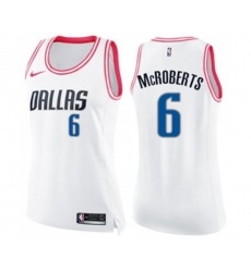 Womens Dallas Mavericks #6 Josh McRoberts Swingman White Pink Fashion Basketball Jersey
