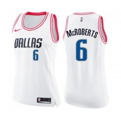 Womens Dallas Mavericks #6 Josh McRoberts Swingman White Pink Fashion Basketball Jersey