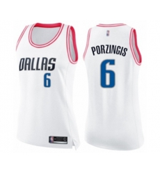 Womens Dallas Mavericks #6 Kristaps Porzingis Swingman White Pink Fashion Basketball Jersey