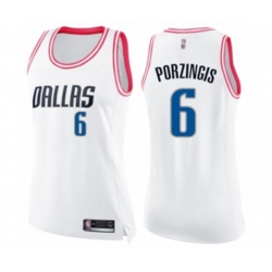 Womens Dallas Mavericks #6 Kristaps Porzingis Swingman White Pink Fashion Basketball Jersey