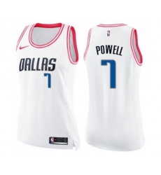 Womens Dallas Mavericks #7 Dwight Powell Swingman White Pink Fashion Basketball Jersey