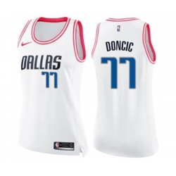 Womens Dallas Mavericks #77 Luka Doncic Swingman White Pink Fashion Basketball Jersey