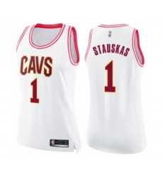 Womens Cleveland Cavaliers #1 Nik Stauskas Swingman White Pink Fashion Basketball Jersey