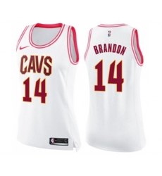 Womens Cleveland Cavaliers #14 Terrell Brandon Swingman White Pink Fashion Basketball Jersey