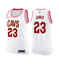 Womens Cleveland Cavaliers #23 LeBron James Swingman White Pink Fashion Basketball Jersey